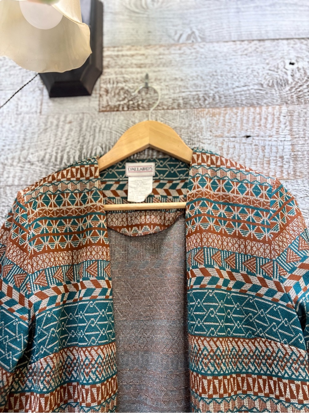 D'Allaird's | Vintage Open-Front Metallic Cardi Jacket - Women's 10, Rust/Teal - Picture 3 of 7